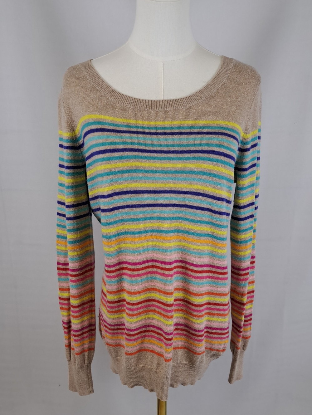 Old Navy Beige Rainbow Stripe Cotton Blend Lightweight Sweater Fun Y2K Size M